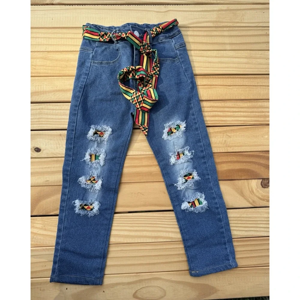 Girls Size 7/8 Years African Print Set Jeans And Top  African Colors Cute Outfit